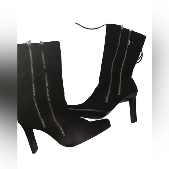 Classified size 10 black boots faux Suede  heeled double zip NWOT - Picture 5 of 13